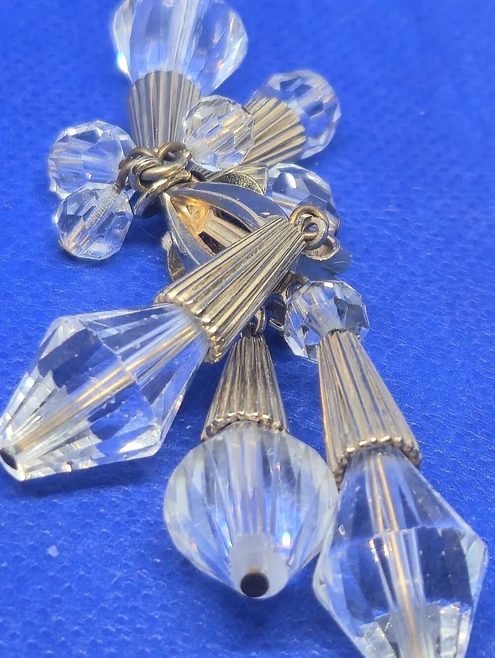 Vintage Napier Clear Crystal Glass Bead Waterfall Dangle Clipon Earrings Goldton